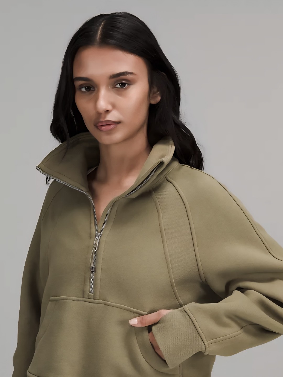 Lululemon Scuba Oversized Half-Zip Hoodie - Olive Green - Size M/L